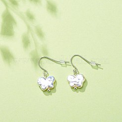 プラスチック パール バタフライ ダングル イヤリング  女性用304ステンレスジュエリー  乳白色  27mm  ピン：0.6mm&nbsp;EJEW-JE05028-05