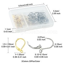 40個 2色 304ステンレススチール フレンチフックピアス金具  カン付き  ミックスカラー  15~15.5x10~10.5mm  穴：1.2~1.5mm  20個/カラー&nbsp;STAS-FS0001-69