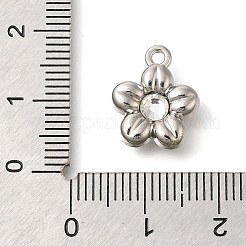 ラックメッキ合金ペンダント  ラインストーン付き  花  透明  15x12.5x4.5mm  穴：1.5mm&nbsp;PALLOY-M055-03P-02