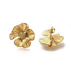 304ステンレススチールスタッドピアス  花  18KGP本金メッキ  25x23mm&nbsp;EJEW-H146-01G