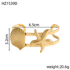 ステンレス製のカフバングル  イオンプレーティング（ip）  ヒトデ  14KGP本金メッキ  内径：2.56インチ（6.5cm）&nbsp;STAS-OY011-42G