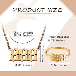 ナンバーペンダントネックレス＆オープンカフリング  金メッキ 304 ステンレススチール ラッキー数秘術ジュエリーセット 女性用  NUM。8  18.31インチ（46.5cm）  usサイズ7 3/4(17.9mm)&nbsp;JX202A