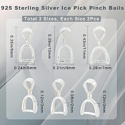 スターリングシルバーのアイスピックピンチベイル6個（サイズ3）925個  銀  9~11x6~8x2~3mm  穴：3~5x3~3.5mm  ピン：0.7~0.8mm  2pcs /サイズ&nbsp;STER-CN0001-18