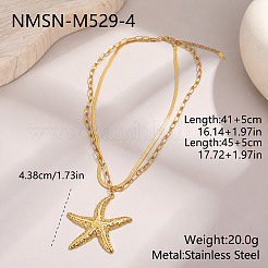 オーシャン304ステンレススチール製ヒトデペンダント二重レイヤーネックレス（女性用）  18KGP本金メッキ  16.14インチ（41cm）&nbsp;WG432B6-01