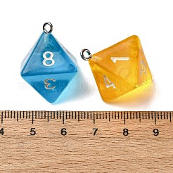8面透明樹脂ペンダント  鉄のリング付き  サイコロ  ミックスカラー  28x24.5x24.5mm  穴：1.8mm&nbsp;RESI-S021-01B