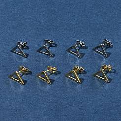 16個 2色 201ステンレススチールスタッドピアス金具 穴付き  304ステンレス鋼のピンとイヤーナット  三角形  24KGP本金メッキ＆ステンレススチールカラー  10x9mm  穴：1mm  ピン：0.8mm  8個/カラー&nbsp;EJEW-FS0001-17