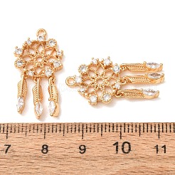 真鍮とクリスタルラインストーンペンダント  フェザーチャーム付き織りネット/ウェブ  18KGP本金メッキ  27x13.5x2.5mm  穴：1.4mm&nbsp;RB-CBA35BD-03G