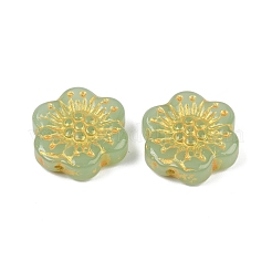 焼き付け塗料と金色の金属で覆われたガラスビーズ  花  ダークシーグリーン  17x18.5x5.5mm  穴：1.2mm&nbsp;DGLA-T004-09C