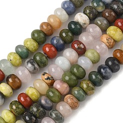 ミックス天然石ビーズ連売り  ロンデル  染めと未染色の混合  6x4mm  穴：1.2mm  約91個/連  15.04''（38.2センチメートル）&nbsp;G-A280-A01-01