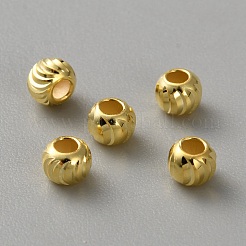 925スターリングシルバースペーサービーズ  テクスチャラウンド  ゴールドカラー  4x3.5mm  穴：1.6mm&nbsp;LS-STER-WH0005-41B-G