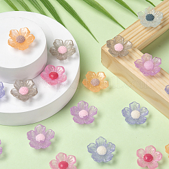 30本6色透明樹脂カボション  グリッターパウダー付き  花  ミックスカラー  20x20x7mm  5個/カラー&nbsp;RESI-CJ0001-239