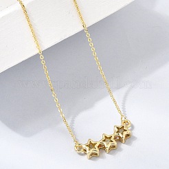 Brass Glass Triple Star Pendant Necklaces&nbsp;KK-CBAB173-03G-06