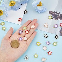 70 個 7 色の合金エナメルパンツ  鉛フリー＆カドミウムフリー  ライトゴールド  花のチャーム  ミックスカラー  16x13.5x3mm  穴：1.4mm  10個/カラー&nbsp;ENAM-HY0001-32
