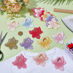 20Pcs 10 Colors Lotus Cloth Embroider Thread Iron on/Sew On Patches&nbsp;PATC-AR0001-21