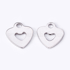 変色しにくい201ステンレススチールチャーム  空白タグのスタンプ  ハート  ステンレス鋼色  11x10x0.6mm  穴：1.5mm&nbsp;STAS-I080-06P