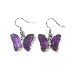 Natural Amethyst Brass Dangle Earrings&nbsp;EJEW-M081-01P-05