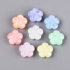 光沢のあるツートンカラーの透明アクリルビーズ  テクスチャードフラワー  暗闇で光る  グリッターパウダー付き  ミックスカラー  19x20x9.5mm  穴：2mm  約260個/500g&nbsp;OACR-Q199-44