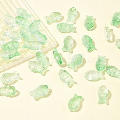 50個の透明スプレー塗装ガラスビーズ  魚  薄緑  15x8x5mm  穴：1mm&nbsp;GLAA-FS0002-06F