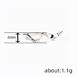波型の真鍮マイクロパヴェクリアキュービックジルコニア指輪  プラチナ  6mm  usサイズ6（16.5mm）&nbsp;FS-WG385C2-01