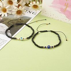 調節可能なナイロン糸編み込みビーズブレスレットセット  ファセットロンデルガラスビーズ付き  手作りのナザールボンジュウランプワークラウンドビーズ  ミックスカラー  内径：2-1/2インチ（6.4~11.7cm）  2個/セット&nbsp;BJEW-JB06441