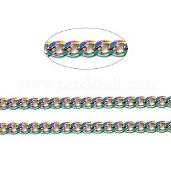 PVD真空メッキ304ステンレススチールキューバチェーン  溶接されていない  スプールで  虹色  6x4.5x2mm  約32.81フィート（10m）/ロール&nbsp;CHS-K016-03B-MC