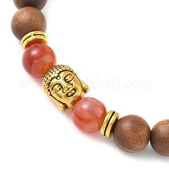 Natural Striped Agate & Wood Round Beads Stretch Bracelets for Men Women&nbsp;BJEW-JB12356-01