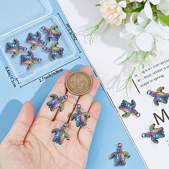イオンプレーティング(IP) 201ステンレスペンダント14個  ヒトデのチャームを持つ亀  虹色  18.5x15x3mm  穴：1.8mm&nbsp;STAS-CN0001-36