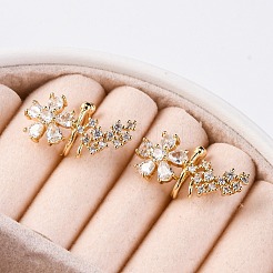 Rack Plating Flower Brass Micro Pave Clear Cubic Zirconia Cuff Earrings&nbsp;EJEW-H147-15G