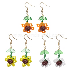 3 Pairs 3 Colors Sunflower Glass Seed Bead with 304 Stainless Steel Dangle Earrings&nbsp;EJEW-MZ00532