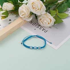 調節可能なワックスポリエステルコード編組ビーズブレスレット  アクリルエナメルフラットラウンドビーズと真鍮ラウンドビーズ付き  単語、私はあなたを愛して  ゴールドカラー  空色  内径：2-1/8~4-1/8インチ（5.4~10.3cm）&nbsp;BJEW-JB05846-03