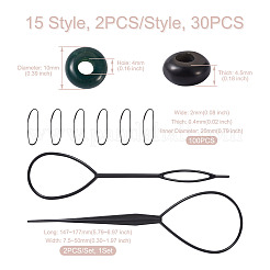 DIYヘアファインダー製作キット  プラスチックヘアピンバンメーカー付き  天然の宝石ヨーロッパのビーズ  使い捨て弾性ヘアゴムバンド  230個/セット&nbsp;DIY-FW0001-30