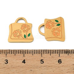 304ステンレスペンダント  バッグのチャーム  エナメル  ゴールドカラー  グリーン  15x14.5x1.5mm  穴：2.5x4.5mm&nbsp;STAS-D215-02G-01