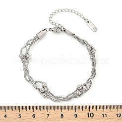 304ステンレススチールサテライトチェーンブレスレット  女性用クロスチェーンブレスレット  ステンレス鋼色  7-1/8インチ（18.1cm）&nbsp;BJEW-Z106-01P