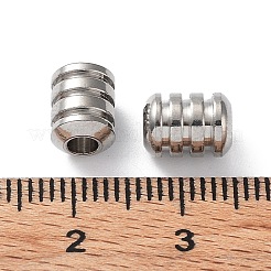 変色しない303ステンレススチールビーズ  溝付き柱  ステンレス鋼色  8x8.2mm  穴：3.2mm&nbsp;STAS-Q302-27B-P