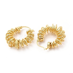 女性用スプリングリング真鍮フープピアス  18KGP本金メッキ  34x28.5x11mm  ピン：1.2x0.7mm&nbsp;EJEW-M026-04G