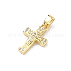 真鍮マイクロパヴェクリアキュービックジルコニアペンダント  クロスチャーム  16KGP本金メッキ  17.5x11x2.5mm  穴：4.5x3.5mm&nbsp;KK-P350-13C-G