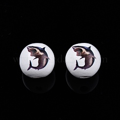 Animal Theme Printed Wooden Beads&nbsp;WOOD-D006-01