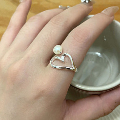 Heart 925 Sterling Silver with Natural Freshwater Pearl Cuff Rings for Women&nbsp;FS-WG385D2-01