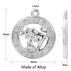 合金ペンダント  星座チャーム12個付きフラットラウンド  プラチナ  23x20x2mm  穴：1.4mm  12個/セット&nbsp;FIND-CJC0017-13P