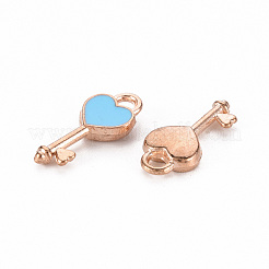 合金ペンダント  カドミウムフリー＆鉛フリー  エナメル  ハートキー  ライトゴールド  淡いターコイズ  16x7x2mm  穴：1.5mm&nbsp;X-ENAM-S115-061B