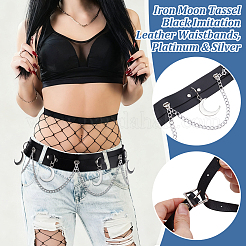 1Pc Iron Moon Tassel Black Imitation Leather Waistbands&nbsp;AJEW-UN0002-95