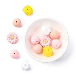 5 種類の食品グレードの環境に優しいシリコンビーズ  混合図形  14~19.5x14~15x7.5~15mm  穴：2~2.5mm&nbsp;SIL-FS0001-23