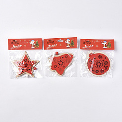 ボール＆クリスマスベル＆スター木製オーナメント  クリスマスツリー吊り飾り  クリスマスパーティーギフトの家の装飾のため  レッド  160~190mm  3個/セット&nbsp;DIY-TAC0007-22