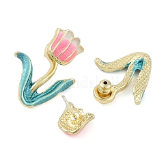 Pink Tulip Enamel Stud Earrings&nbsp;EJEW-M005-03