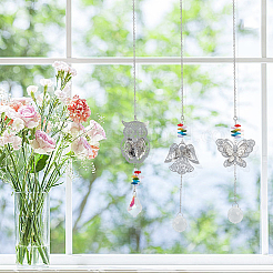8Pcs 8 Styles Brass Hollow Heart/Owl/Angel/Butterfly Hanging Ornaments&nbsp;HJEW-AN0001-03