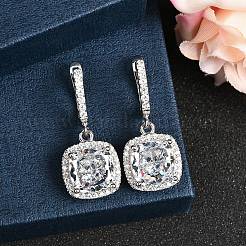 925 Sterling Silver Micro Pave Cubic Zirconia Dangle Hoop Earrings&nbsp;EJEW-F371-01A-01