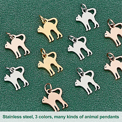 12個 3色 201ステンレススチール子猫ペンダント  猫の形を伸ばす  ミックスカラー  12x12x1mm  穴：3mm  4個/カラー&nbsp;STAS-UN0027-60