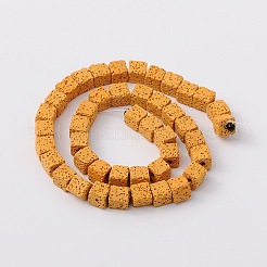 合成溶岩ロックビーズ連売り  キューブ  染め  ゴールド  8x8x8mm  穴：2mm  約45個/連  16インチ&nbsp;G-N0104-8mm-13