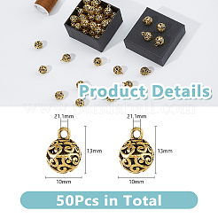 中空チベット風合金ペンダント50個  ラウンド  アンティーク黄金  13x10mm  穴：2mm&nbsp;FIND-DC0005-70