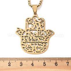 201 Stainless Steel Hollow Cut Hamsa Hand Pendant Necklaces&nbsp;NJEW-H065-07G